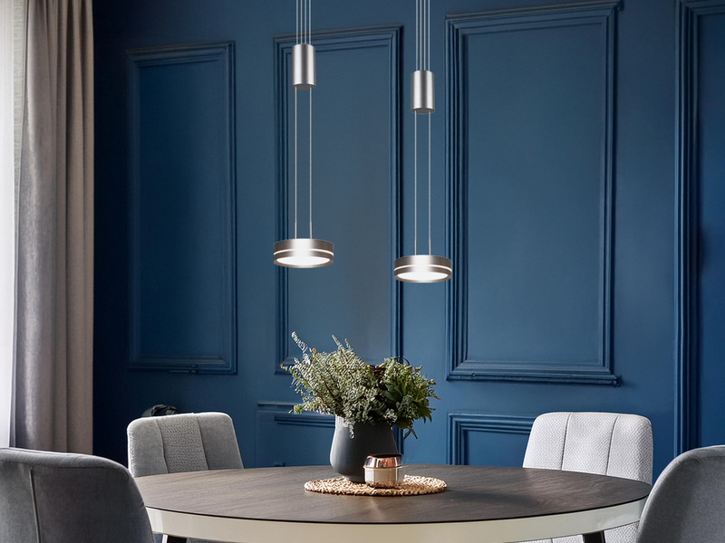LED Pendelleuchte FRANKLIN 2-flammig höhenverstellbar Silber, Breite 55cm