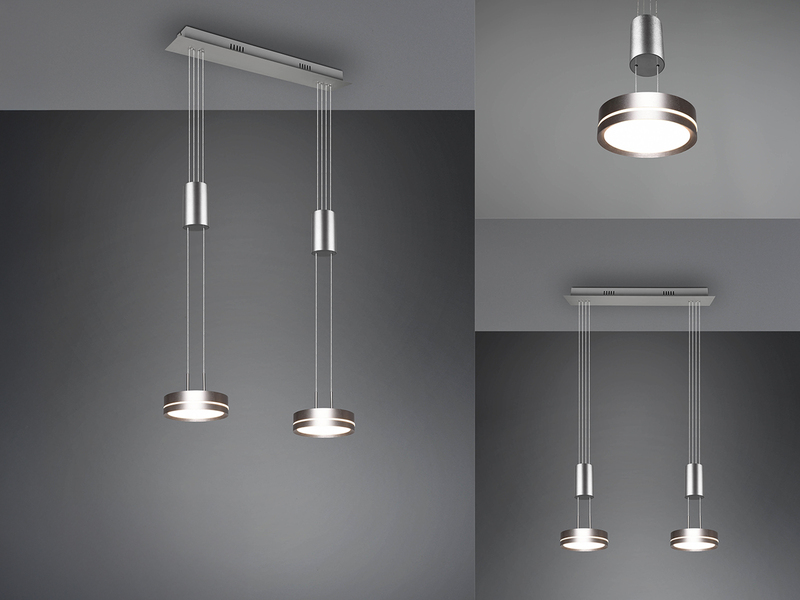 LED Pendelleuchte FRANKLIN 2-flammig höhenverstellbar Silber, Breite 55cm