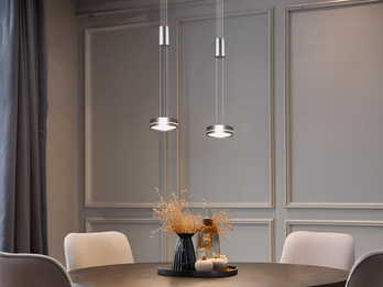 LED Pendelleuchte FRANKLIN 2-flammig höhenverstellbar Silber, Breite 55cm