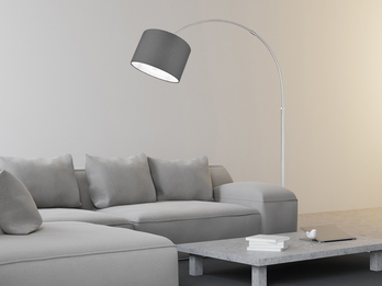 LED Bogenleuchte mit höhenverstellbarem Stoff Lampenschirm Ø 30cm in Grau