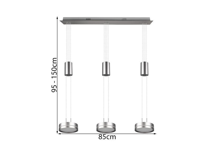 LED Pendelleuchte FRANKLIN 3-flammig höhenverstellbar & dimmbar, Silber, 85cm
