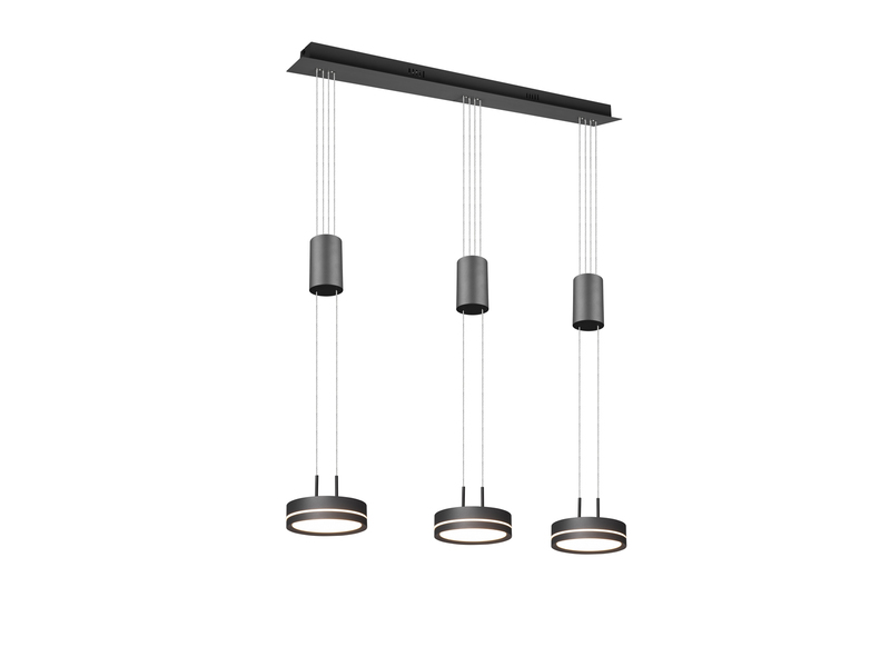 LED Pendelleuchte FRANKLIN 3-flammig höhenverstellbar in Anthrazit, B: 85cm