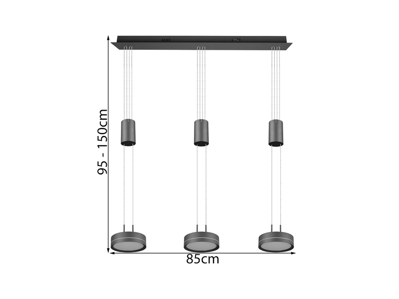 LED Pendelleuchte FRANKLIN 3-flammig höhenverstellbar in Anthrazit, B: 85cm