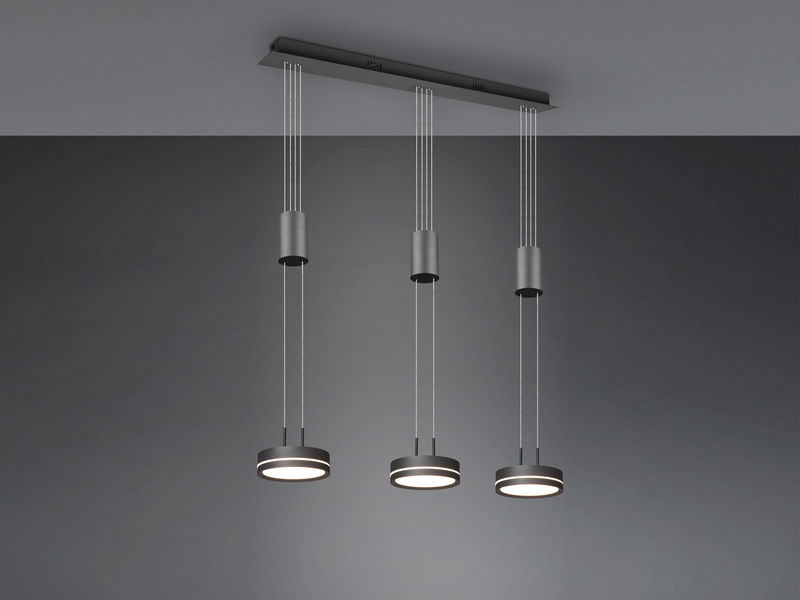 LED Pendelleuchte FRANKLIN 3-flammig höhenverstellbar in Anthrazit, B: 85cm