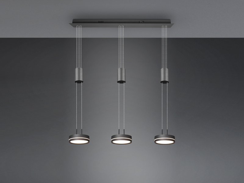 LED Pendelleuchte FRANKLIN 3-flammig höhenverstellbar in Anthrazit, B: 85cm