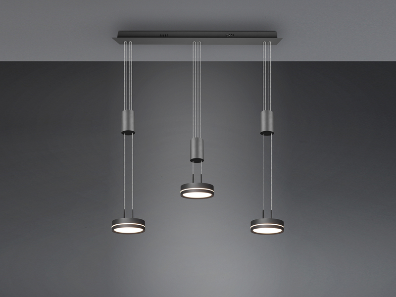 LED Pendelleuchte FRANKLIN 3-flammig höhenverstellbar in Anthrazit, B: 85cm