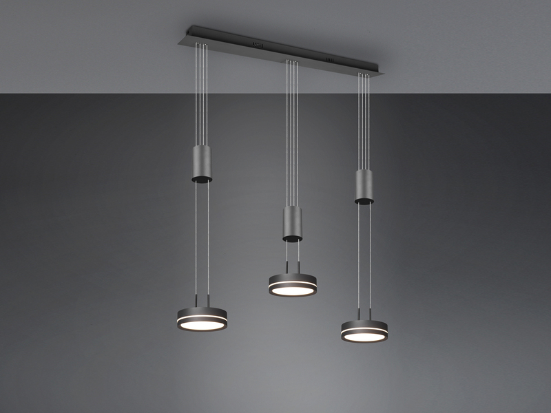 LED Pendelleuchte FRANKLIN 3-flammig höhenverstellbar dimmbar Anthrazit, B: 85cm