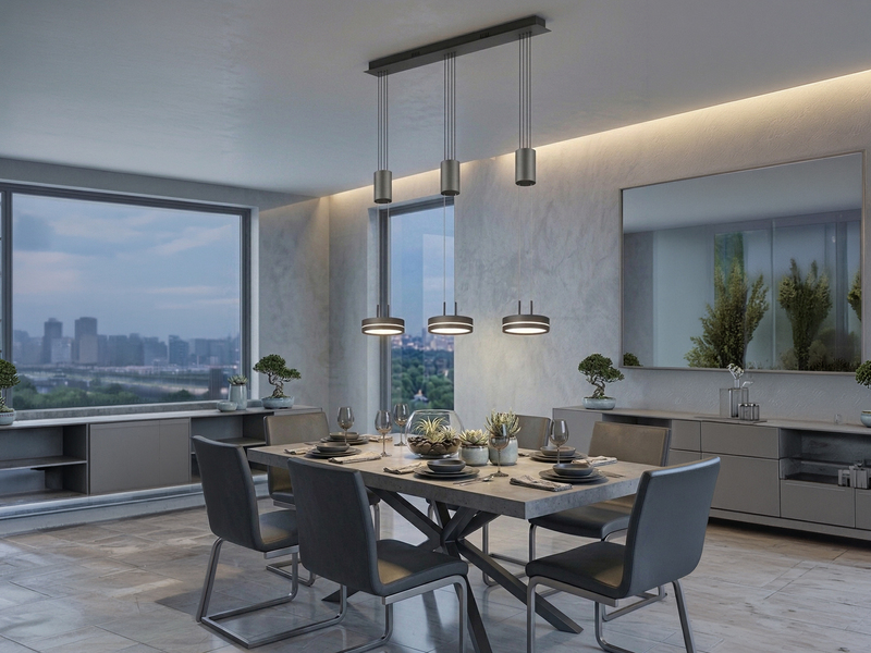 LED Pendelleuchte FRANKLIN 3-flammig höhenverstellbar dimmbar Anthrazit, B: 85cm