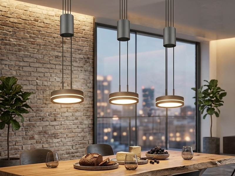 LED Pendelleuchte FRANKLIN 3-flammig höhenverstellbar dimmbar Anthrazit, B: 85cm