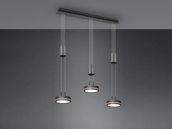 LED Pendelleuchte FRANKLIN 3-flammig höhenverstellbar in Anthrazit, B: 85cm