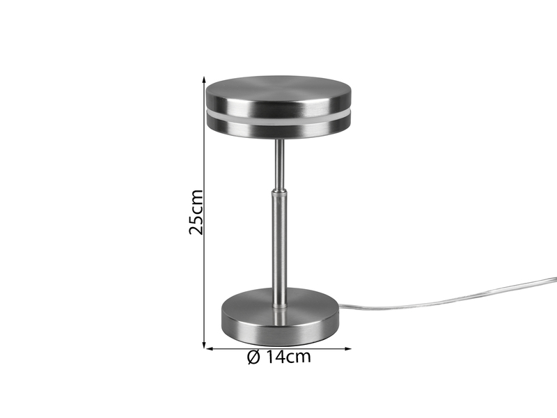 Kleine LED Tischleuchte FRANKLIN rund Höhe 25cm, Silber