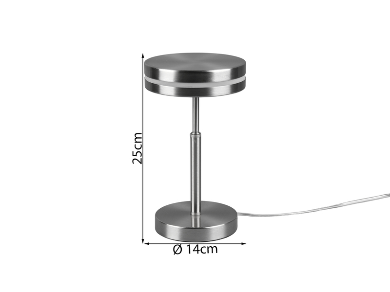 Kleine LED Tischleuchte FRANKLIN rund Silber, Höhe 25cm