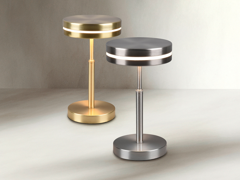 Kleine LED Tischleuchte FRANKLIN rund Silber, Höhe 25cm