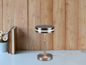 Kleine LED Tischleuchte FRANKLIN rund Silber, Höhe 25cm