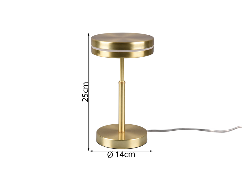 Kleine LED Tischleuchte FRANKLIN rund Messing, Höhe 25cm