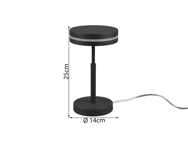 Kleine LED Tischleuchte FRANKLIN rund, Anthrazit, Höhe 25cm