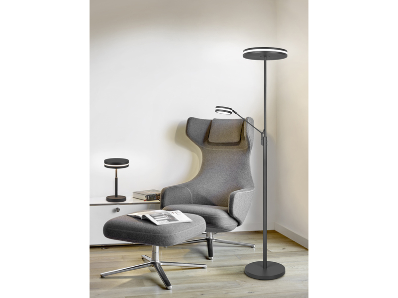 Kleine LED Tischleuchte FRANKLIN rund, Anthrazit, Höhe 25cm