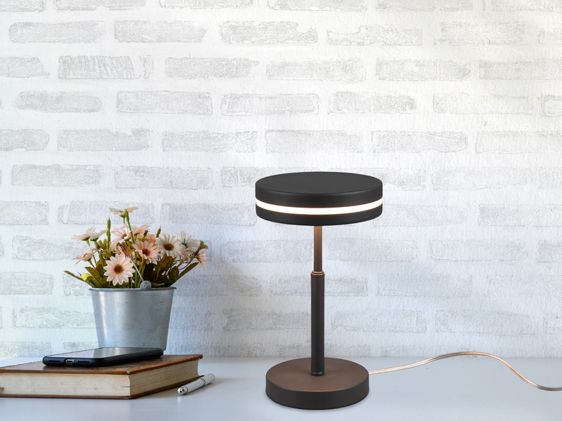 Kleine LED Tischleuchte FRANKLIN rund, Anthrazit, Höhe 25cm