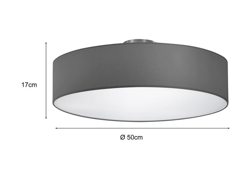 Runde LED Deckenleuchte mit Stoffschirm in Grau Ø 50cm