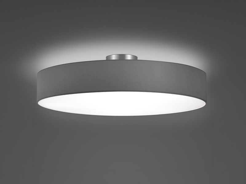 Runde LED Deckenleuchte mit Stoffschirm in Grau, Ø 65cm