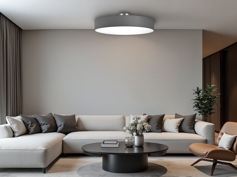 Runde LED Deckenleuchte mit Stoffschirm in Grau, Ø 65cm