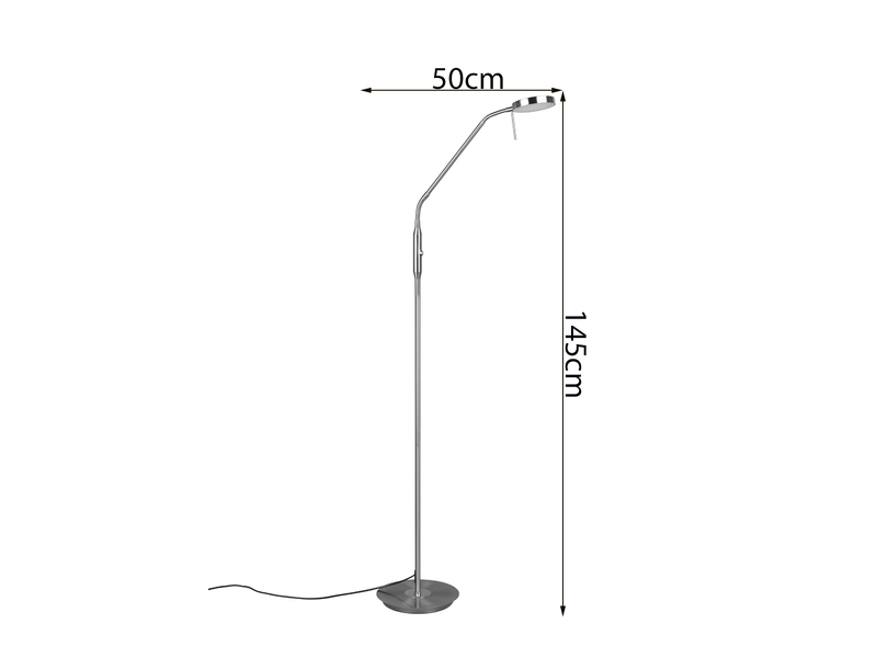 Moderne LED Stehlampe MONZA dimmbar mit Flexarm, Silber, Höhe 145cm