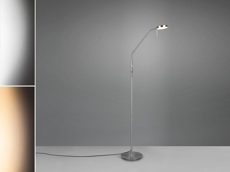 Moderne LED Stehlampe MONZA dimmbar mit Flexarm, Silber, Höhe 145cm