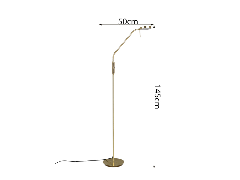 Moderne LED Stehlampe MONZA dimmbar mit Flexarm, Messing, Höhe 145cm