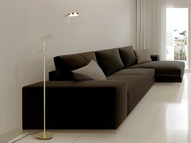 Moderne LED Stehlampe MONZA dimmbar mit Flexarm, Messing, Höhe 145cm