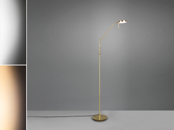 Moderne LED Stehlampe MONZA dimmbar mit Flexarm, Messing, Höhe 145cm