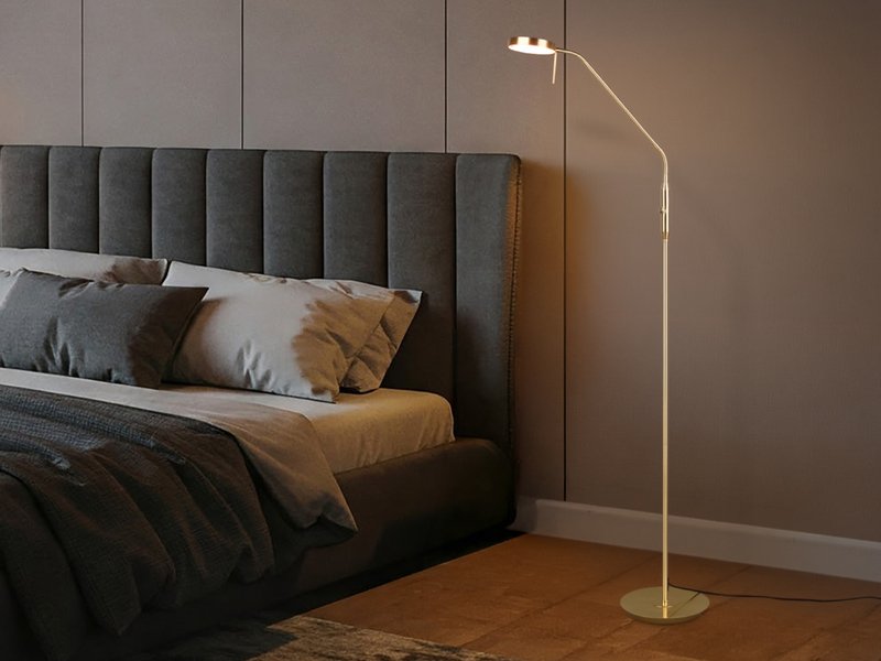 Moderne LED Stehlampe MONZA dimmbar mit Flexarm, Messing, Höhe 145cm