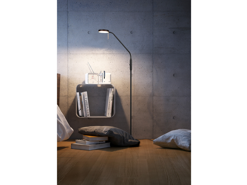 Moderne LED Stehlampe MONZA dimmbar mit Flexarm, Schwarz, Höhe 145cm