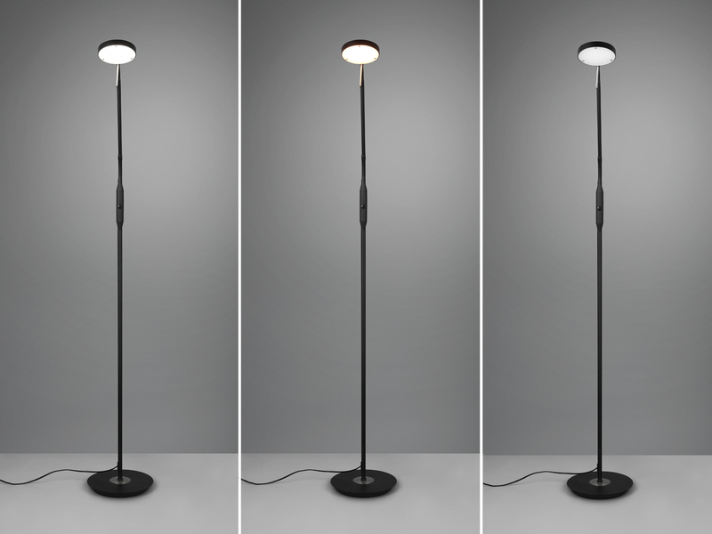 Moderne LED Stehlampe MONZA dimmbar mit Flexarm, Schwarz, Höhe 145cm