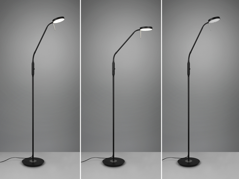 Moderne LED Stehlampe MONZA dimmbar mit Flexarm, Schwarz, Höhe 145cm