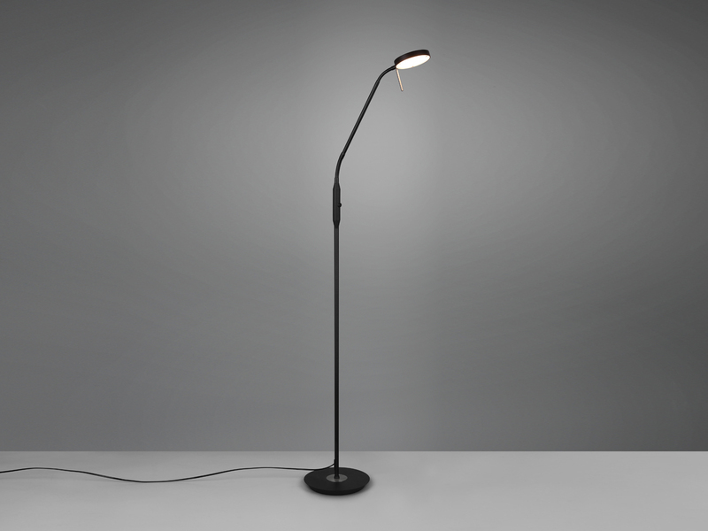Moderne LED Stehlampe MONZA dimmbar mit Flexarm, Schwarz, Höhe 145cm