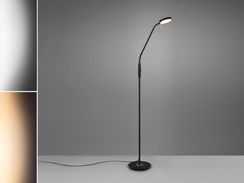 Moderne LED Stehlampe MONZA dimmbar mit Flexarm, Schwarz, Höhe 145cm