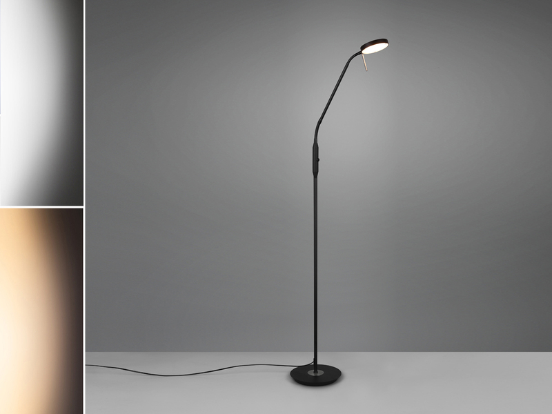 Moderne LED Stehlampe MONZA dimmbar mit Flexarm, Schwarz, Höhe 145cm