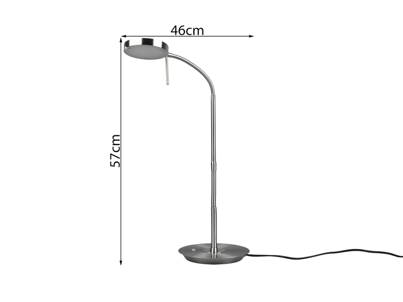 Moderne LED Schreibtischlampe MONZA dimmbar mit Flexarm, Silber, Höhe 57cm