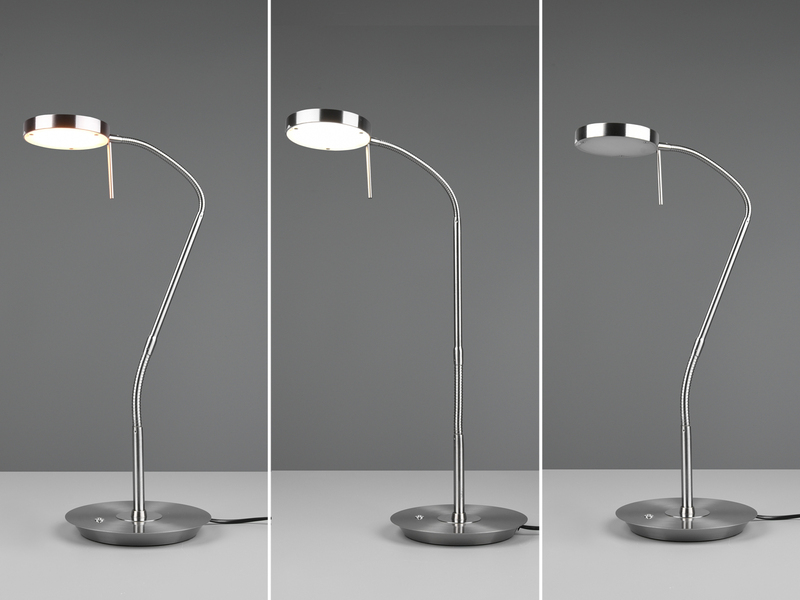 Moderne LED Schreibtischlampe MONZA dimmbar mit Flexarm, Silber, Höhe 57cm