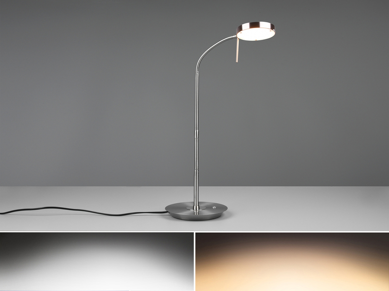 Moderne LED Schreibtischlampe MONZA dimmbar mit Flexarm, Silber, Höhe 57cm