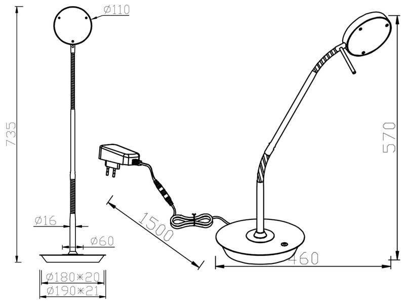 Moderne LED Schreibtischlampe MONZA dimmbar mit Flexarm, Messing, Höhe 57cm