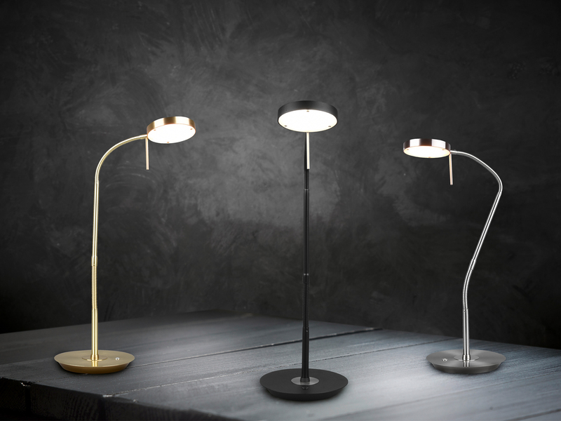 Moderne LED Schreibtischlampe MONZA dimmbar mit Flexarm, Messing, Höhe 57cm