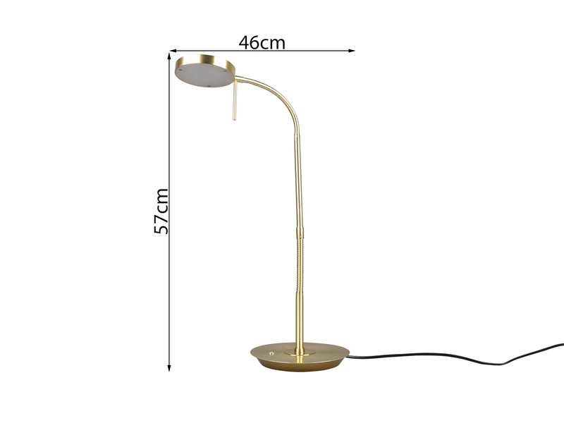 Moderne LED Schreibtischlampe MONZA dimmbar mit Flexarm, Messing, Höhe 57cm