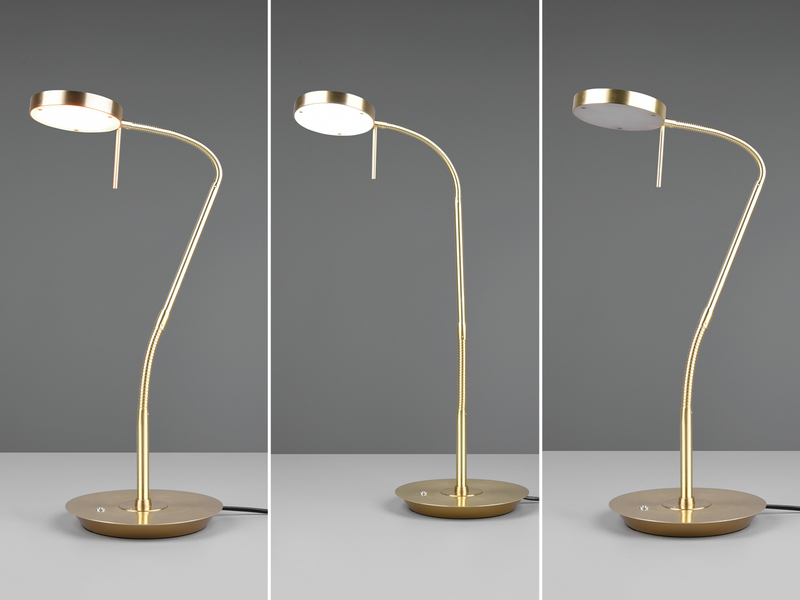 Moderne LED Schreibtischlampe MONZA dimmbar mit Flexarm, Messing, Höhe 57cm