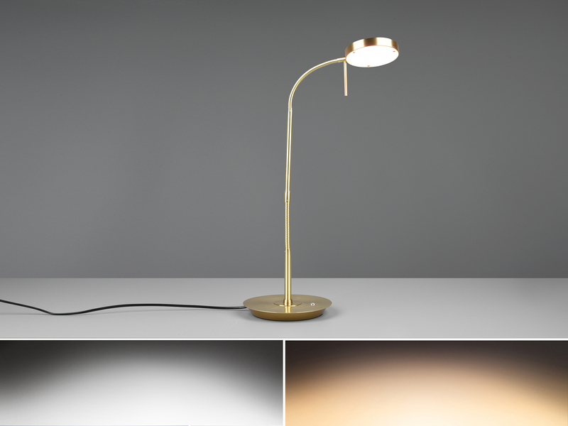 Moderne LED Schreibtischlampe MONZA dimmbar mit Flexarm, Messing, Höhe 57cm