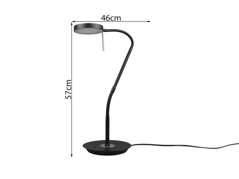 LED Schreibtischleuchte MONZA dimmbar mit Flexarm, Höhe 57cm, Schwarz