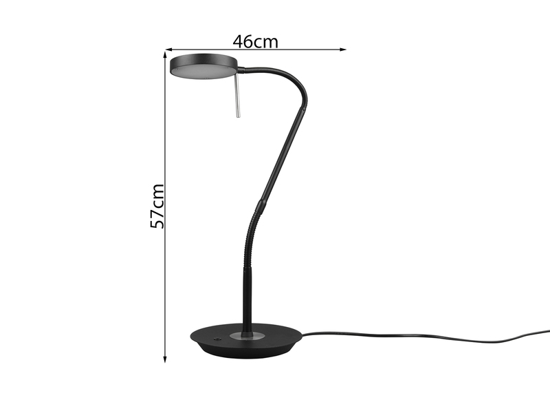 Moderne LED Schreibtischlampe MONZA dimmbar mit Flexarm, Schwarz, Höhe 57cm