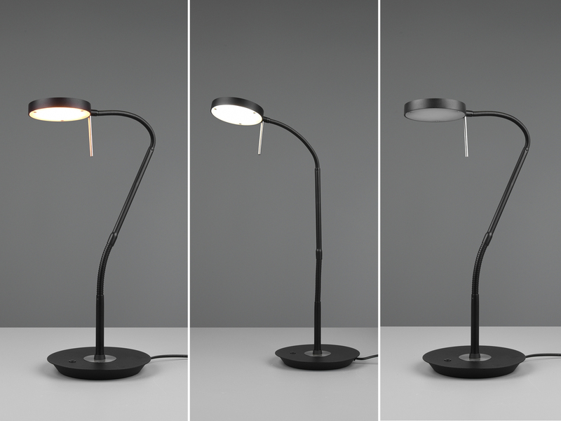 Moderne LED Schreibtischlampe MONZA dimmbar mit Flexarm, Schwarz, Höhe 57cm