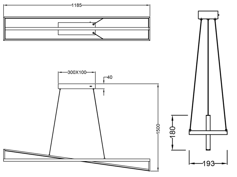 Große LED Pendelleuchte EDGE dimmbar, Breite 118 cm, Schwarz-Gold