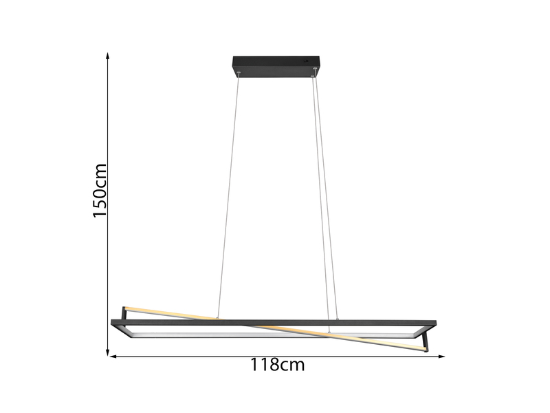 Große LED Pendelleuchte EDGE dimmbar, Breite 118 cm, Schwarz-Gold